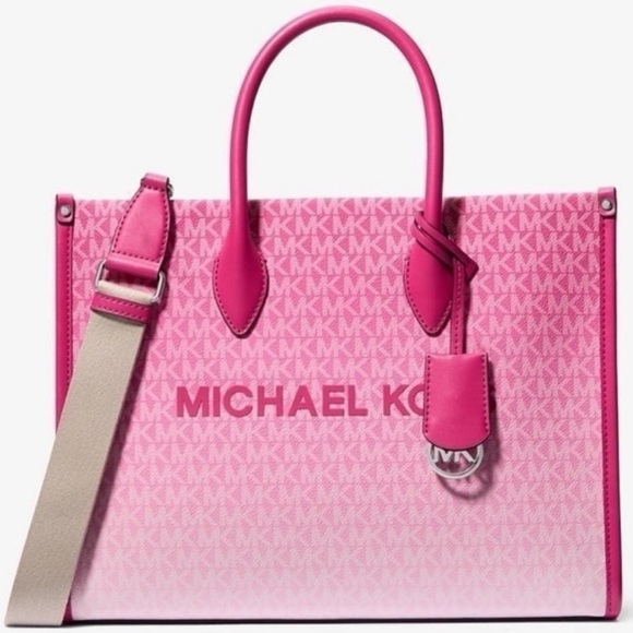 Michael Kors Mirella Medium Ombré Logo Tote Bag Dragonfruit - Picture 1 of 9